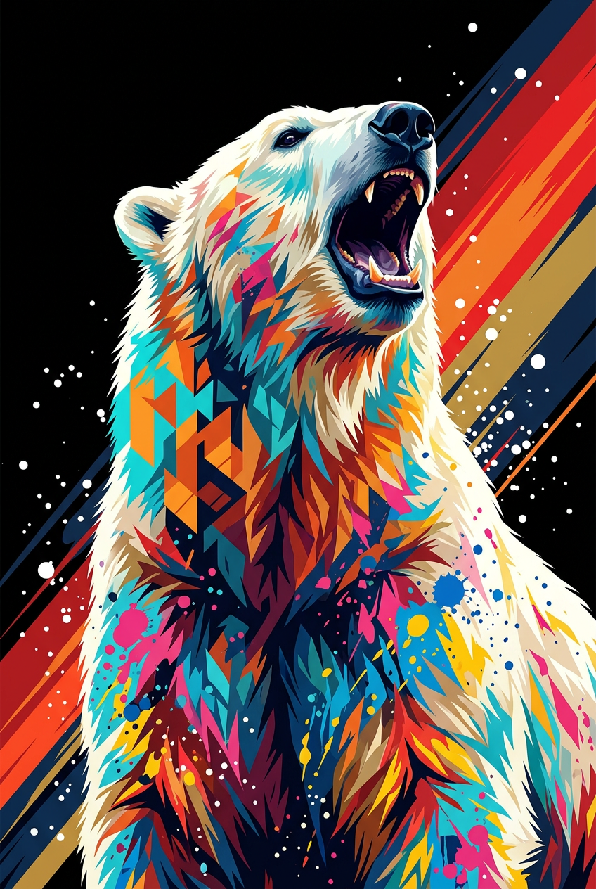 Three color cga style, shouting polar bear